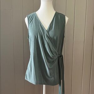 Green Envelope Teal Sleeveless Wrap Blouse